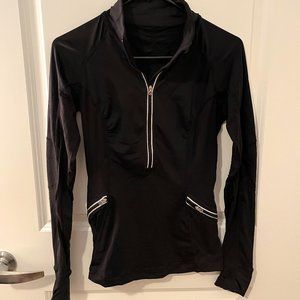 Women's Lululemon Black Half Zip Floral Mesh Zipper Pockets Size 2